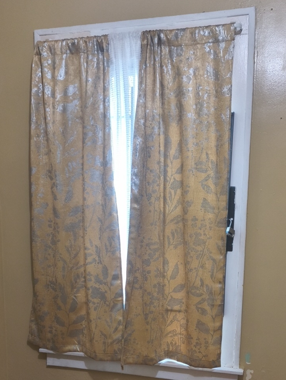 Gold Silver Floral Curtains Window Panels Pair Elegant Traditional Home Decor